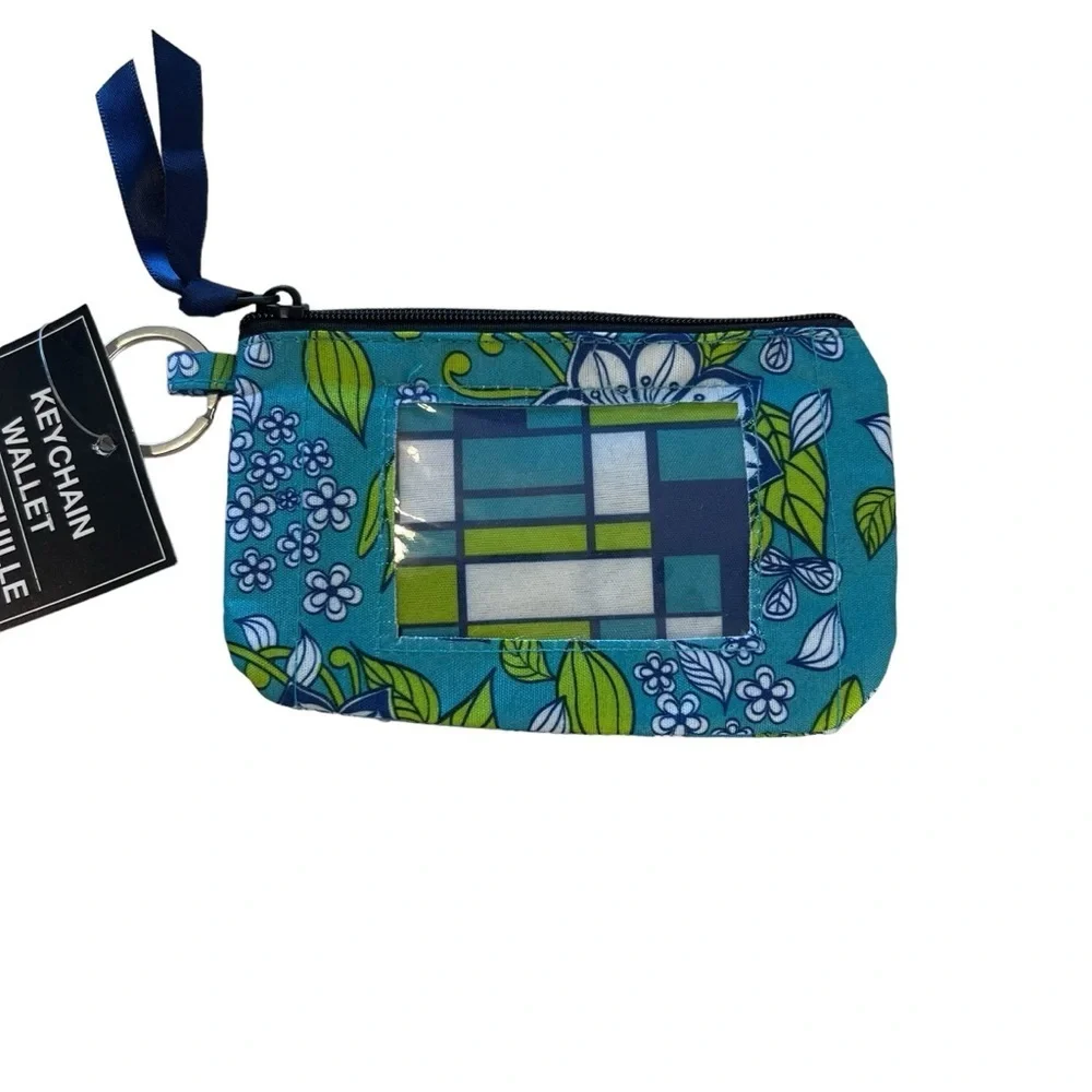 NWT Travel Wallet Coin Purse Key Chain Floral Flower Blue Green